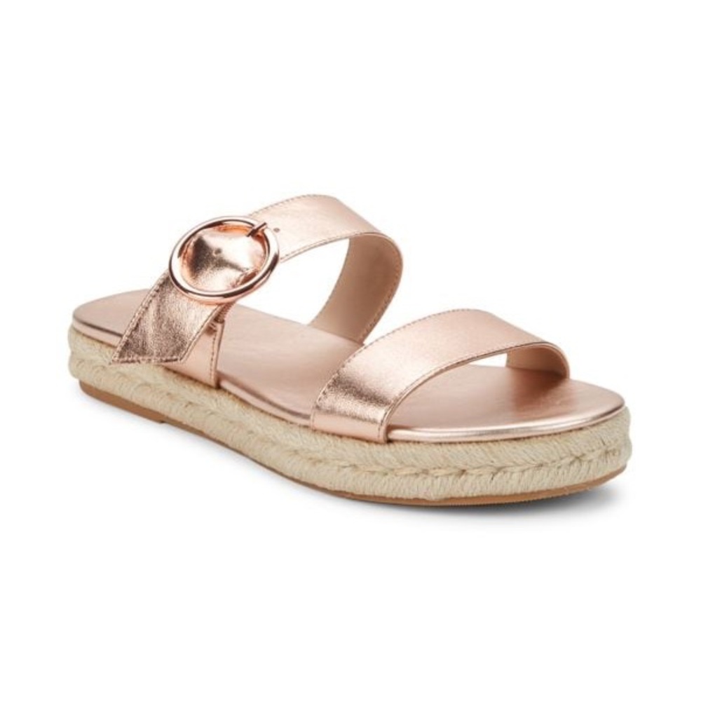 STUART WEITZMAN Rose Gold Mykonos Metallic Leather Espadrille Sandals 7.5